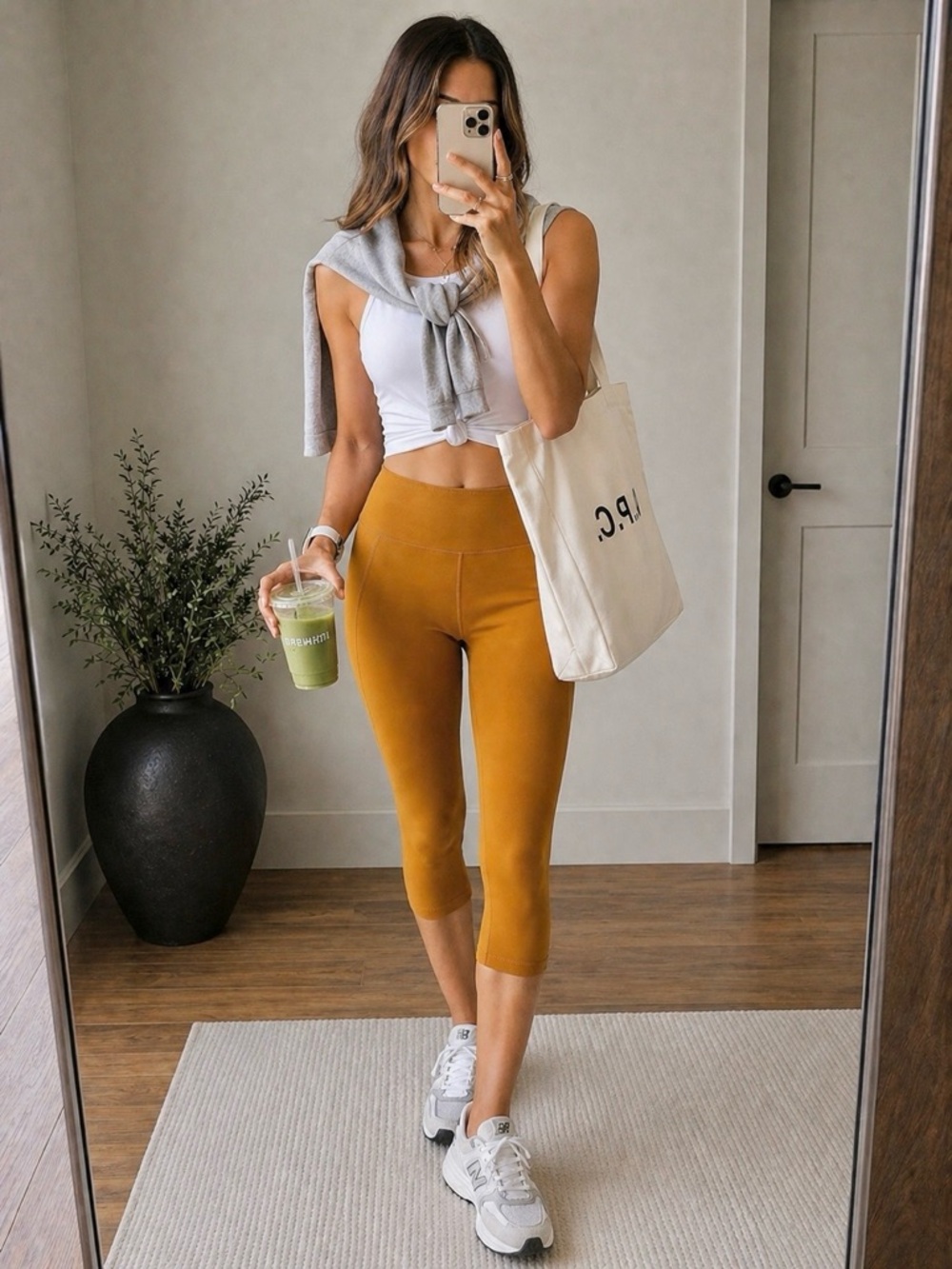 Girlfriend Collective Mustard High Rise Cropped Leggings Capri Pilates Yoga S